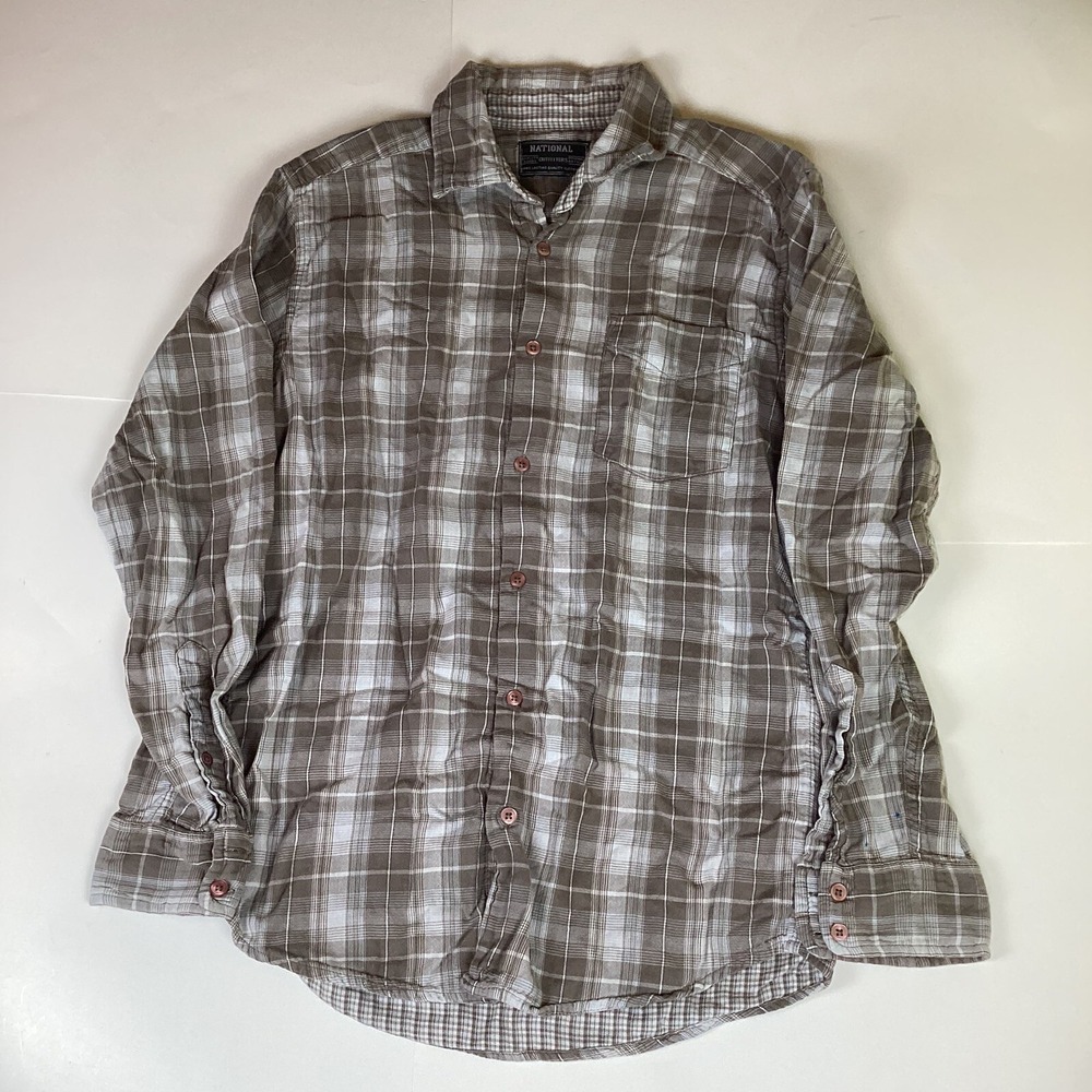 National Mens Button Up Shirt Size Medium Long Sleeve Tiny Stains On Sleeve